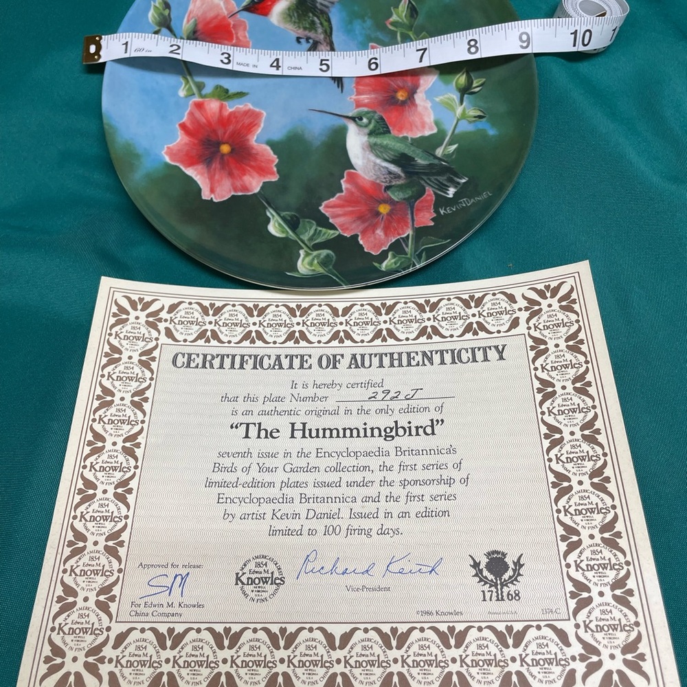 Knowles Ceramic Plate with Hummingbirds and Red Flowers